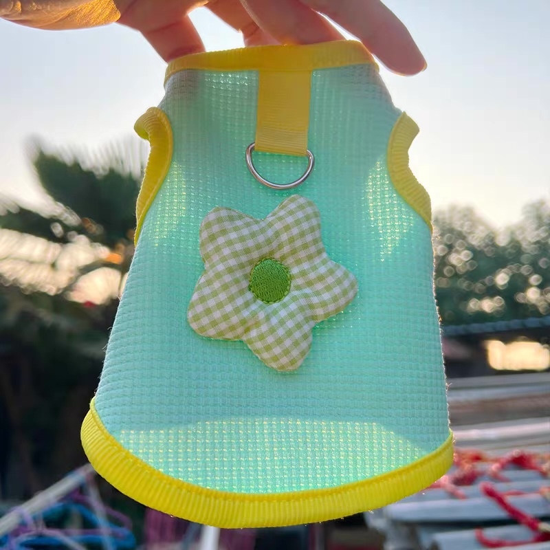 customized Pastel Gingham Pet Vest Harness with Flower Charm