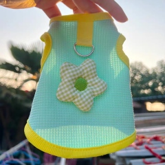 customized Pastel Gingham Pet Vest Harness with Flower Charm