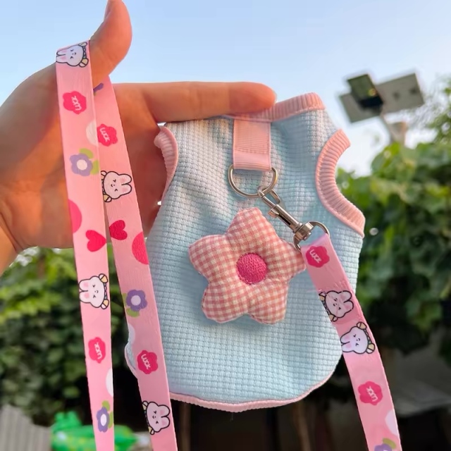 customized Pastel Gingham Pet Vest Harness with Flower Charm