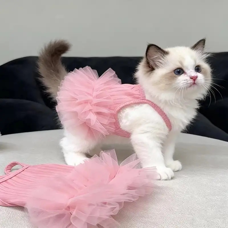 Factory Direct Pink Tulle Pet Princess Dress for Cats and Small Dogs