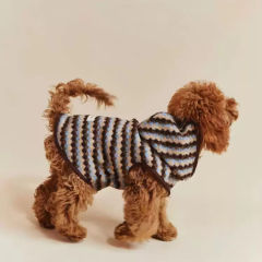 Factory Direct Striped Plush Hooded Dog Sweater Coat