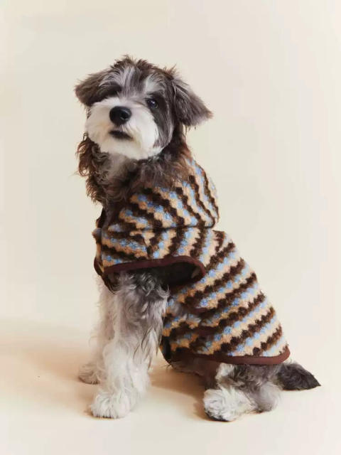 Factory Direct Striped Plush Hooded Dog Sweater Coat