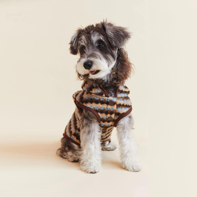 Factory Direct Striped Plush Hooded Dog Sweater Coat