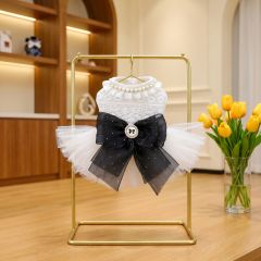 Factory Direct White Lace Tulle Dog Dress with Black Bow