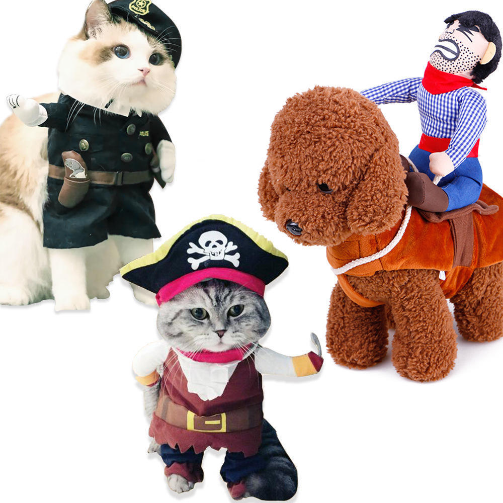Factory Direct Funny Horror Doll Pet Costume with Wig & Faux Knife | Halloween Dog and Cat Outfit