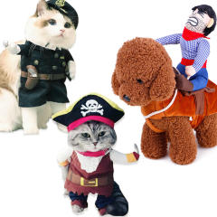 Factory Direct Funny Horror Doll Pet Costume with Wig & Faux Knife | Halloween Dog and Cat Outfit