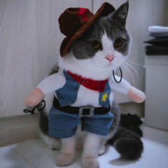 Factory Direct Funny Horror Doll Pet Costume with Wig & Faux Knife | Halloween Dog and Cat Outfit