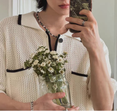 customized Men’s Ivory Contrast Trim Short Sleeve Knit Shirt