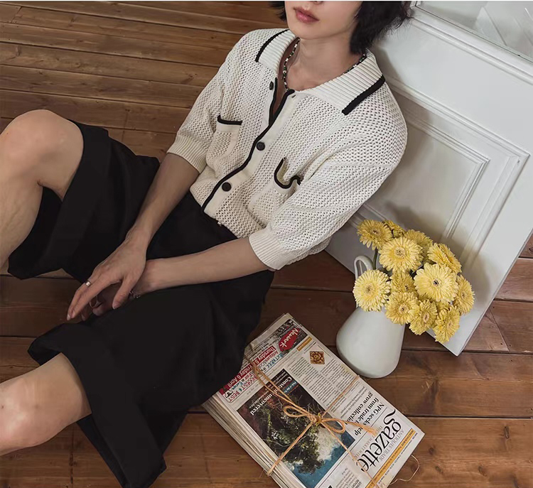 customized Men’s Ivory Contrast Trim Short Sleeve Knit Shirt