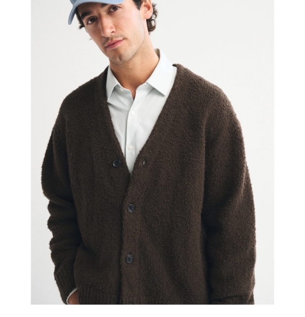 Made-to-order Men’s Dark Brown Fuzzy Knit Cardigan