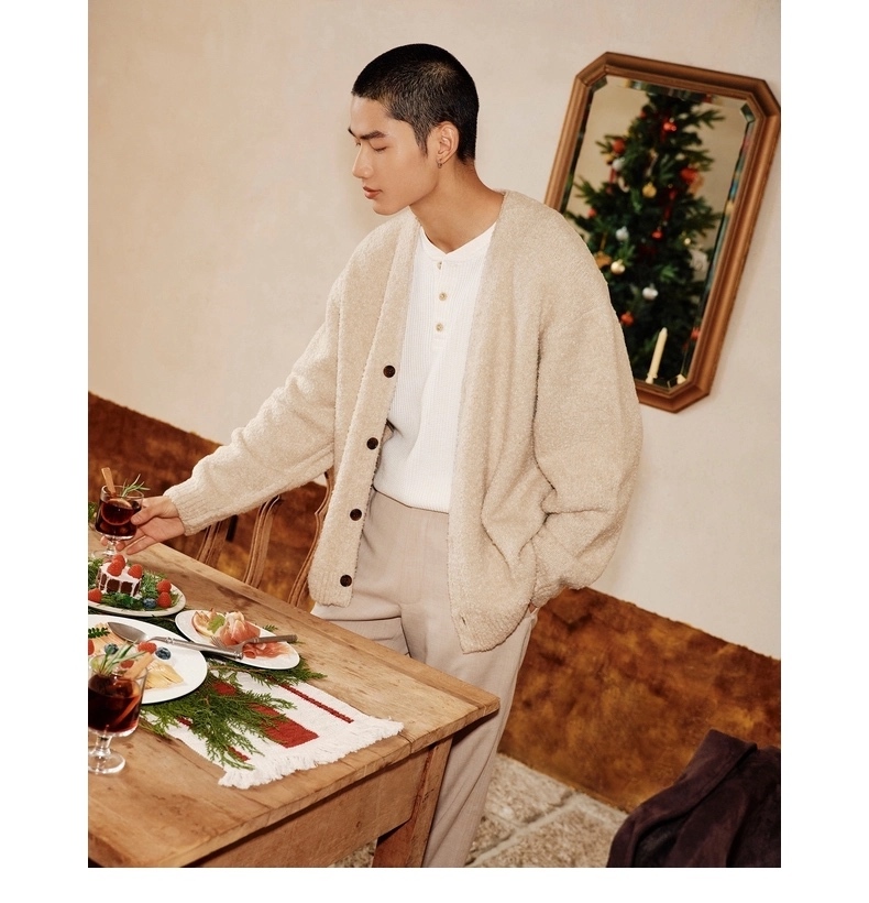 Made-to-order Men’s Dark Brown Fuzzy Knit Cardigan