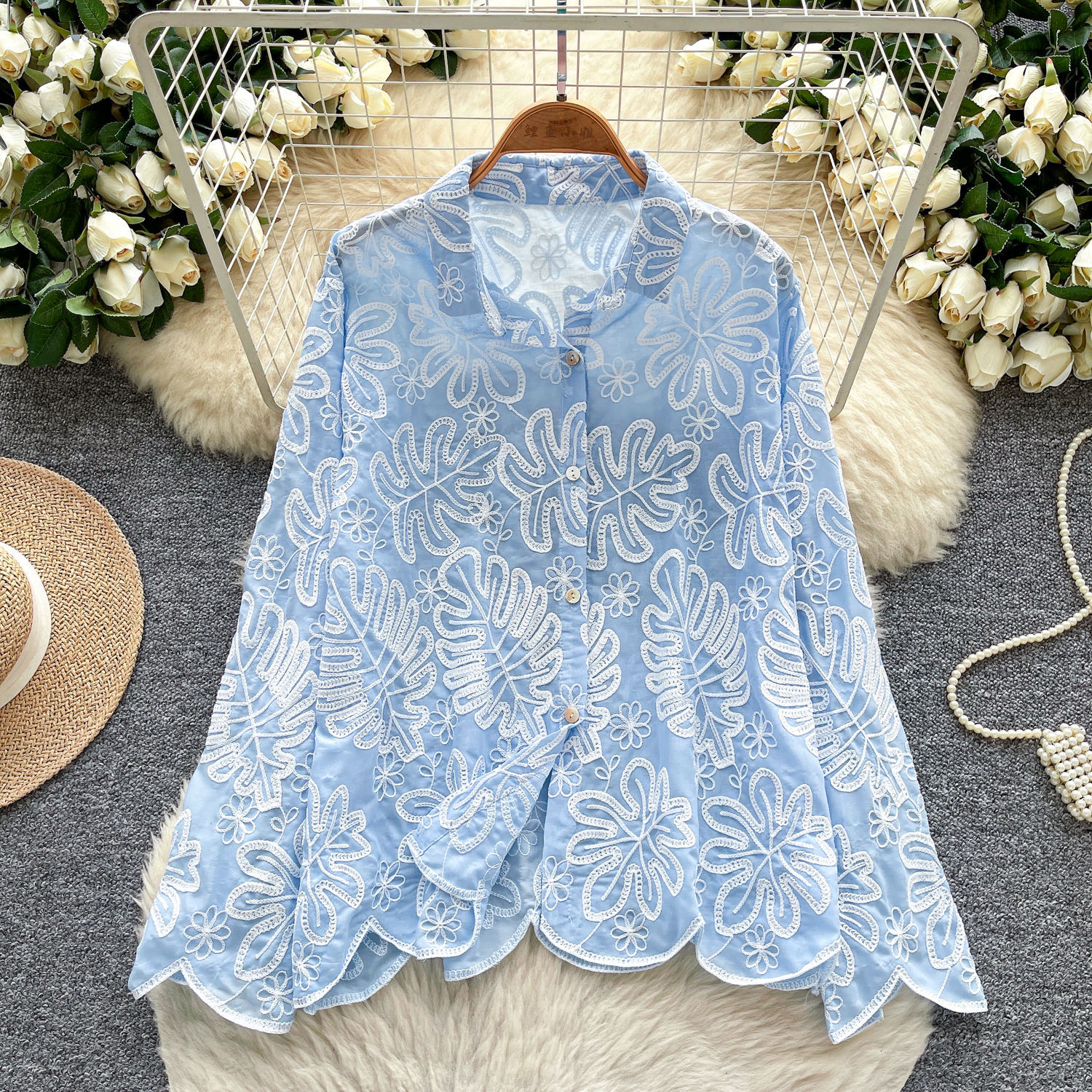 Made-to-order Women’s Red Floral Embroidered Hooded Blouse