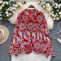 Made-to-order Women’s Red Floral Embroidered Hooded Blouse