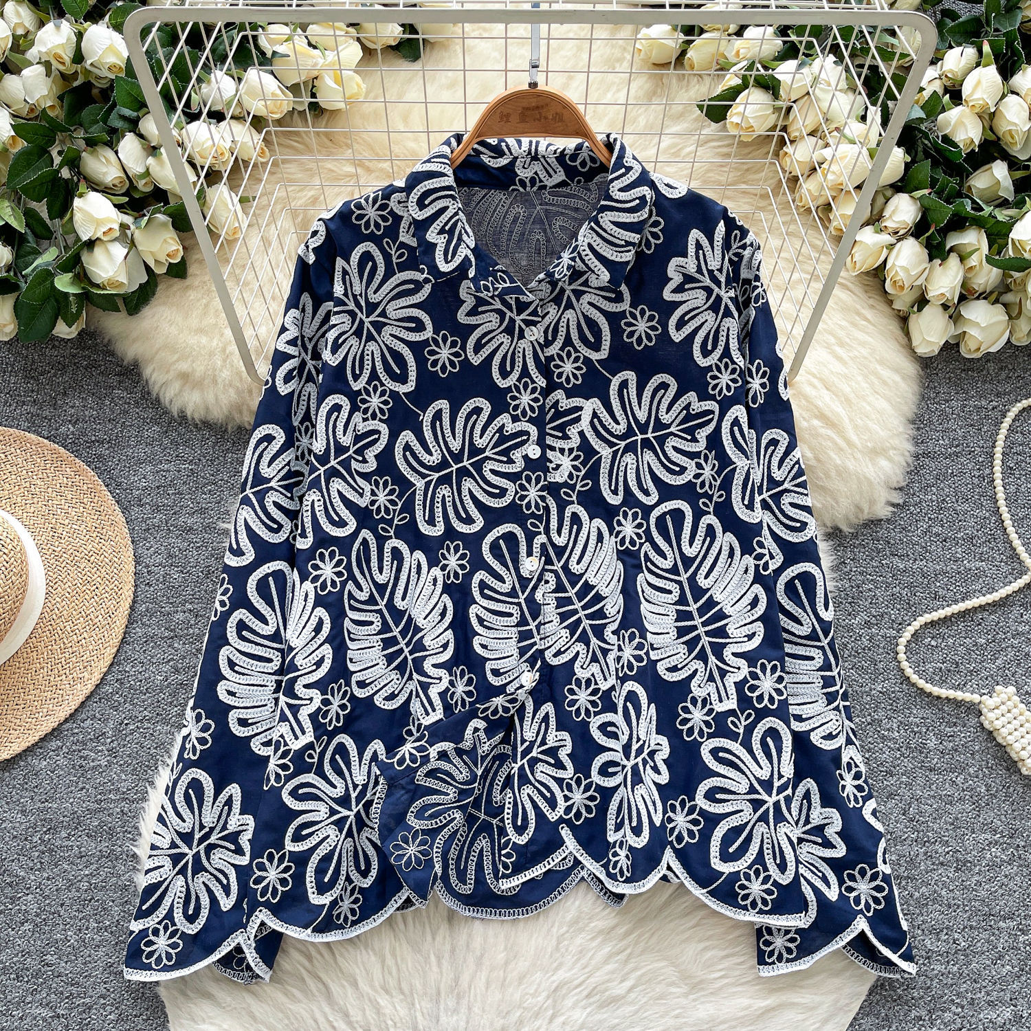 Made-to-order Women’s Red Floral Embroidered Hooded Blouse