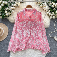 Made-to-order Women’s Red Floral Embroidered Hooded Blouse