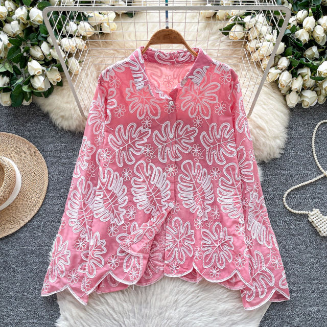 Made-to-order Women’s Red Floral Embroidered Hooded Blouse