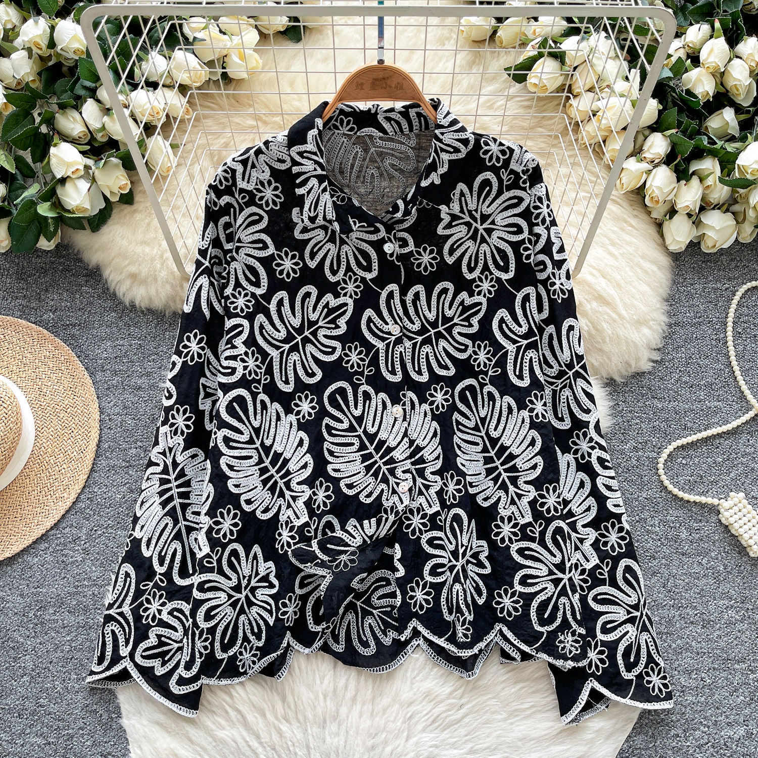 Made-to-order Women’s Red Floral Embroidered Hooded Blouse