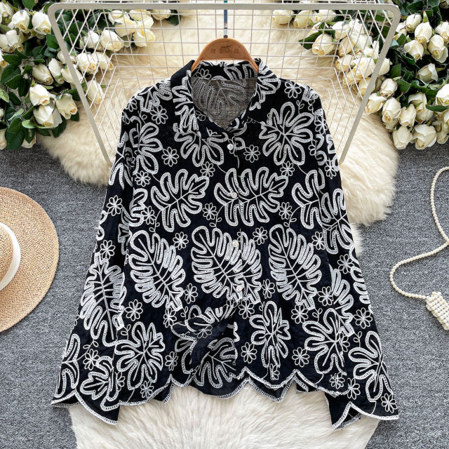 Made-to-order Women’s Red Floral Embroidered Hooded Blouse