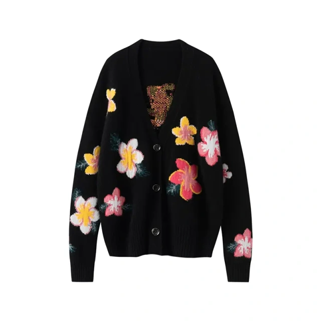 Wholesale Ivory Women’s Ivory Floral Embroidered V-Neck Knit Cardigan