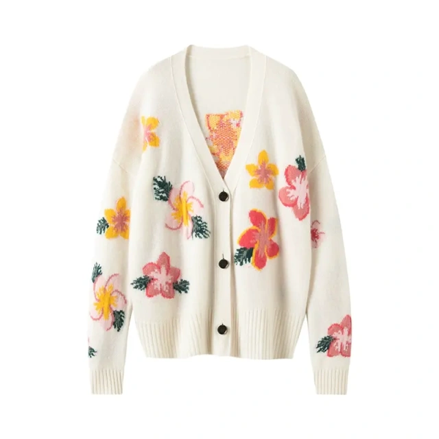 Wholesale Ivory Women’s Ivory Floral Embroidered V-Neck Knit Cardigan