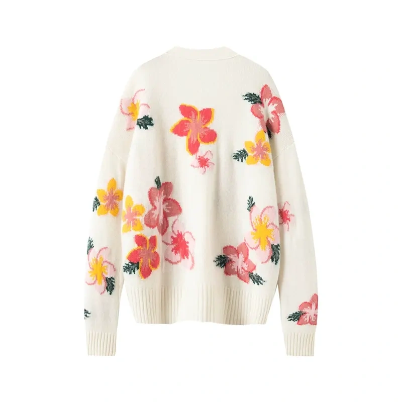 Wholesale Ivory Women’s Ivory Floral Embroidered V-Neck Knit Cardigan