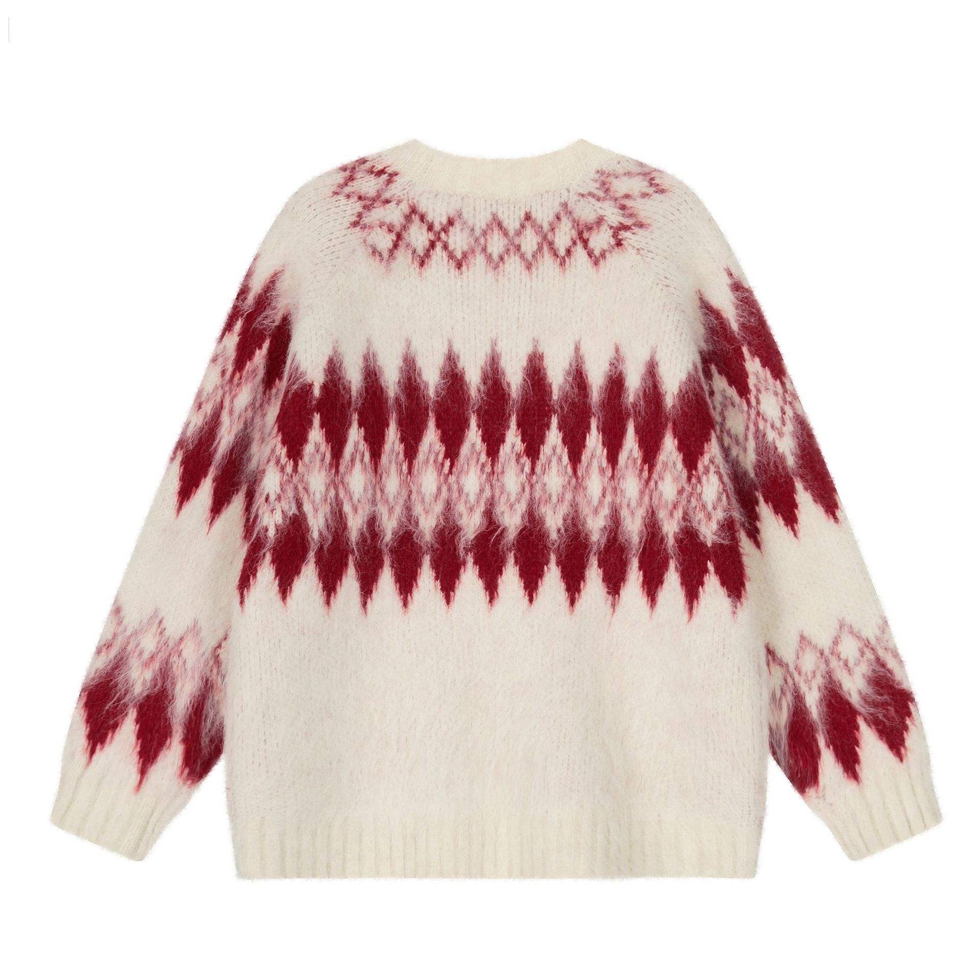 Wholesale Ivory Women’s Cream and Red Fair Isle Knit Pullover Sweater
