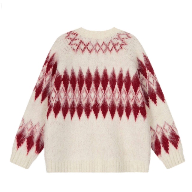 Wholesale Ivory Women’s Cream and Red Fair Isle Knit Pullover Sweater
