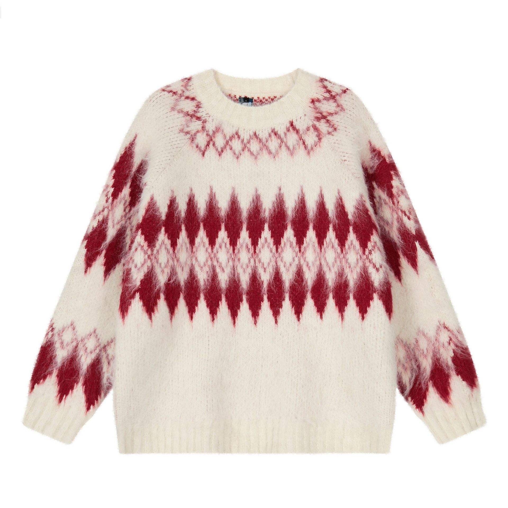 Wholesale Ivory Women’s Cream and Red Fair Isle Knit Pullover Sweater