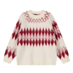 Wholesale Ivory Women’s Cream and Red Fair Isle Knit Pullover Sweater