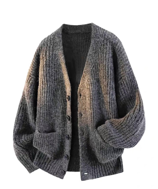 customized Men’s Chunky Knit Oversized V-Neck Cardigan Sweater