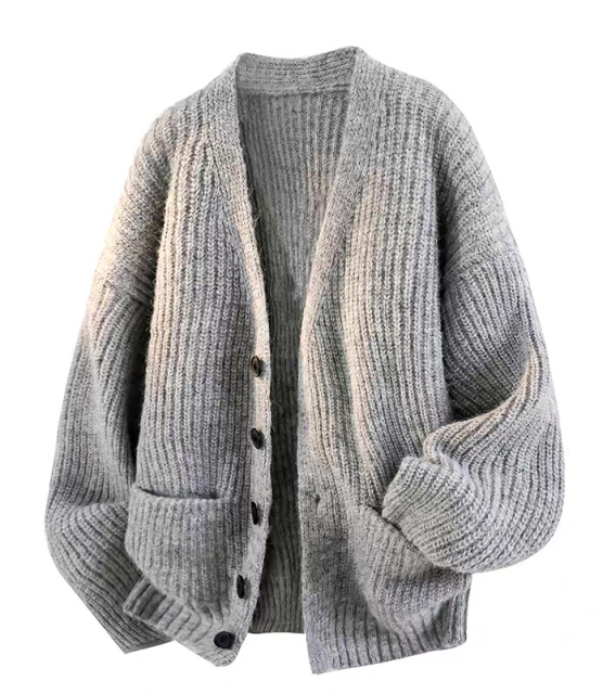 customized Men’s Chunky Knit Oversized V-Neck Cardigan Sweater