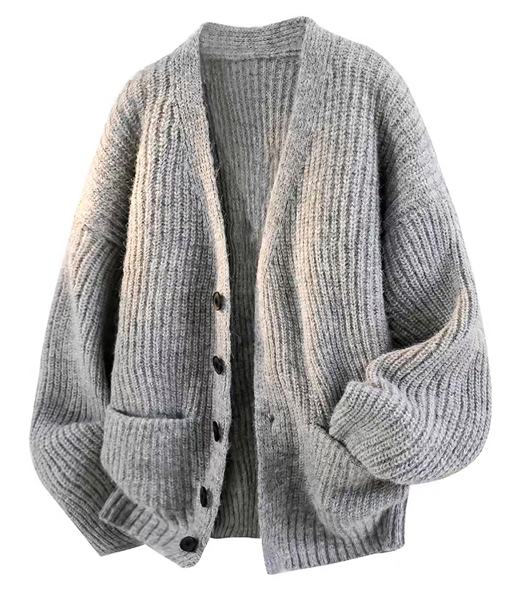 customized Men’s Chunky Knit Oversized V-Neck Cardigan Sweater