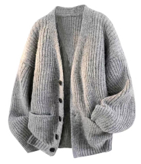 customized Men’s Chunky Knit Oversized V-Neck Cardigan Sweater
