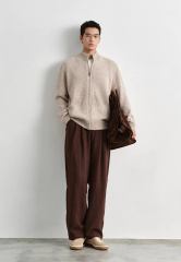 Personalized  Men’s Beige Full-Zip Mock Neck Knit Cardigan Sweater