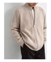 Personalized  Men’s Beige Full-Zip Mock Neck Knit Cardigan Sweater