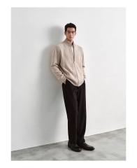 Personalized  Men’s Beige Full-Zip Mock Neck Knit Cardigan Sweater