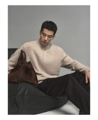 Personalized  Men’s Beige Full-Zip Mock Neck Knit Cardigan Sweater