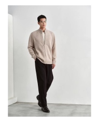Personalized  Men’s Beige Full-Zip Mock Neck Knit Cardigan Sweater