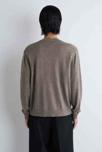 ODM OEM Men’s Taupe Crew Neck Button-Up Knit Cardigan