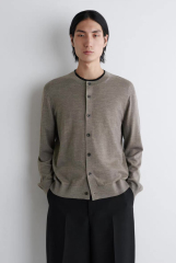 ODM OEM Men’s Taupe Crew Neck Button-Up Knit Cardigan