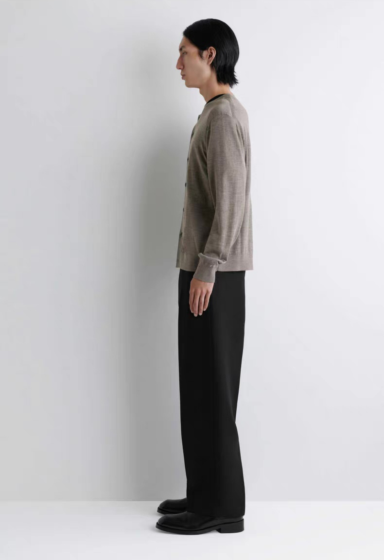 ODM OEM Men’s Taupe Crew Neck Button-Up Knit Cardigan