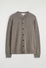 ODM OEM Men’s Taupe Crew Neck Button-Up Knit Cardigan