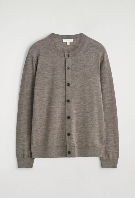 ODM OEM Men’s Taupe Crew Neck Button-Up Knit Cardigan