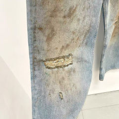 customized Vintage Acid-Wash Distressed Straight-Leg Jeans
