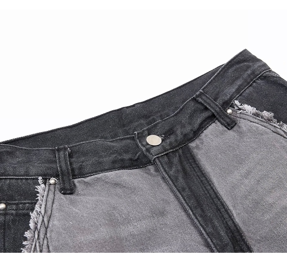 customized Two-Tone Raw Edge Panel Wide-Leg Jeans