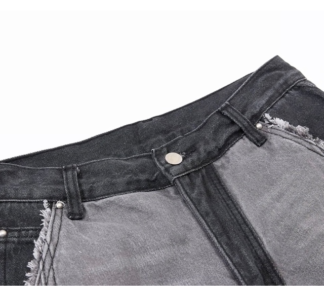 customized Two-Tone Raw Edge Panel Wide-Leg Jeans