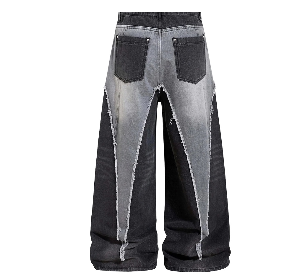 customized Two-Tone Raw Edge Panel Wide-Leg Jeans