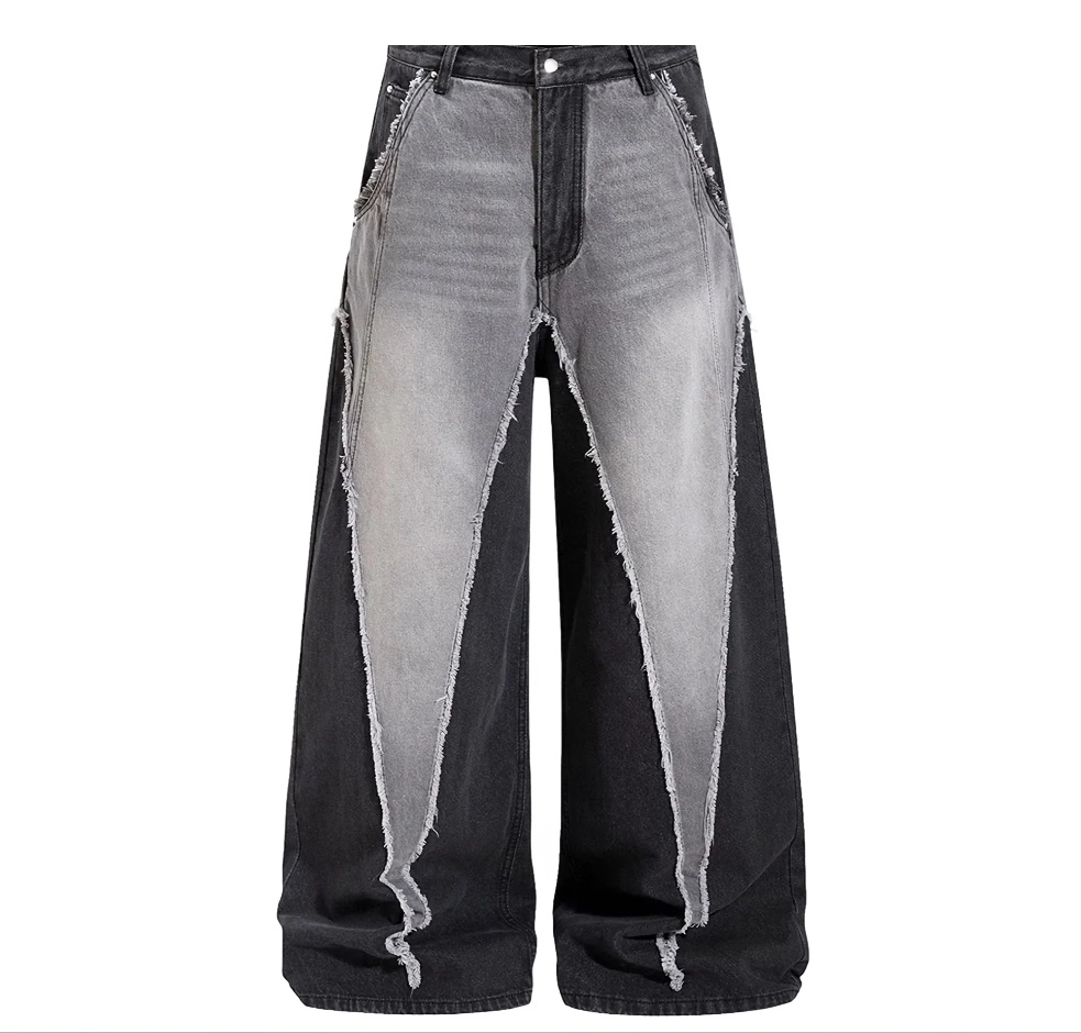 customized Two-Tone Raw Edge Panel Wide-Leg Jeans