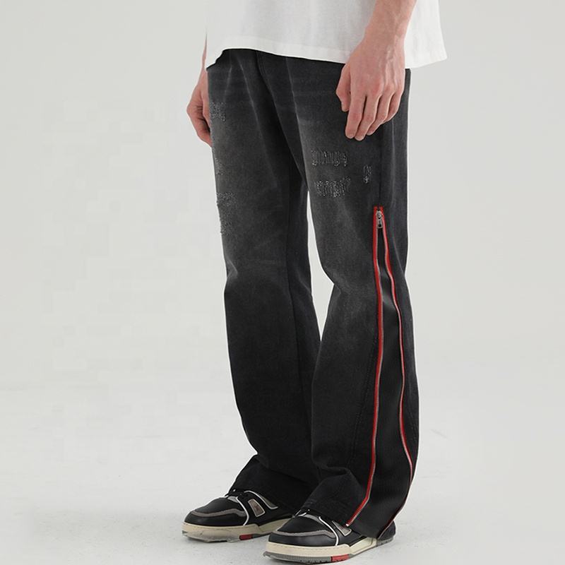 customized Light Blue Side-Zip Wide-Leg Jeans