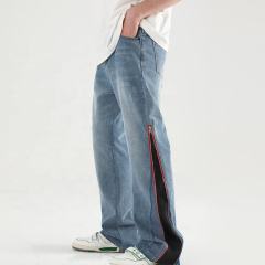 customized Light Blue Side-Zip Wide-Leg Jeans